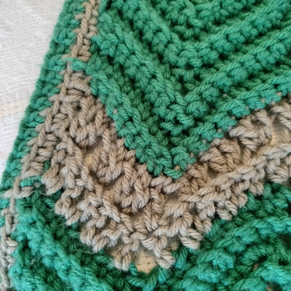 Handmade Crocheted Afghan Teal Green And Gray 65 X 52‎ Inches